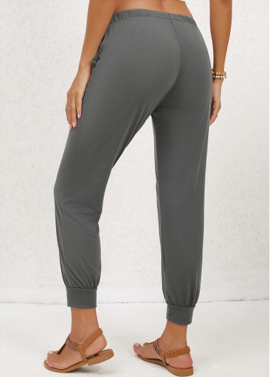 Dark Grey bottoms,Plain Color bottoms,Pocket Dark Grey Jogger Mid Waisted Pants