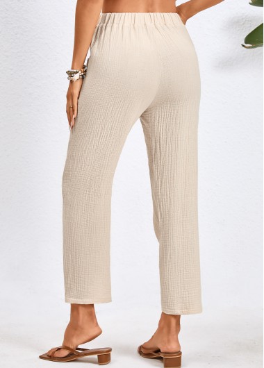 Beige bottoms,Plain Color bottoms,Pocket Beige Drawastring High Waisted Pants