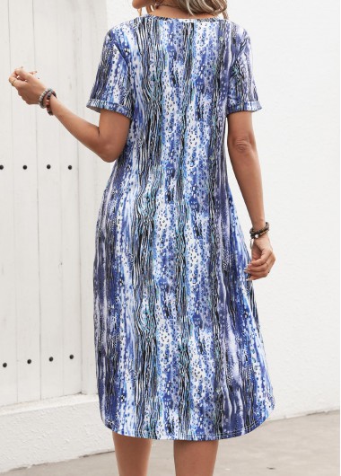 Dusty Blue dresses,Graphic dresses,Everyday dresses,Casual dresses,Breathable Graffiti Print Dusty Blue A Line Dress