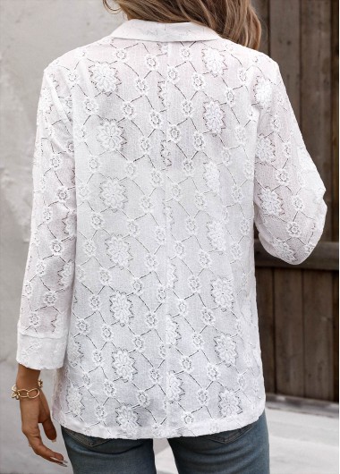 White tops,Plain Color tops,ROTITA Lace White 3/4 Sleeve Light Cardigan