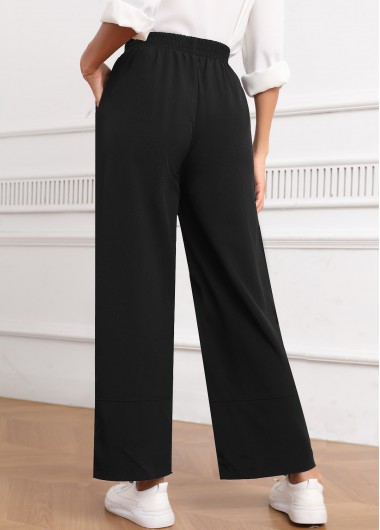 Black bottoms,Plain Color bottoms,Button Black Elastic Waist High Waisted Pants
