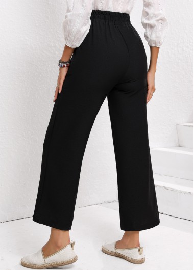 Black bottoms,Plain Color bottoms,Drawstring Black Elastic Waist High Waisted Pants