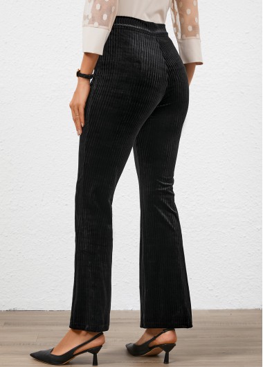 Black bottoms,Plain Color bottoms,Button Black Flare Leg High Waisted Pants