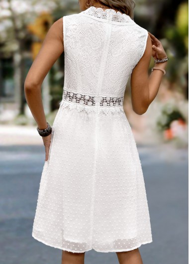 White dresses,Plain Color dresses,Vacation dresses,Vacation dresses,ROTITA White Patchwork V Neck Sleeveless Dress