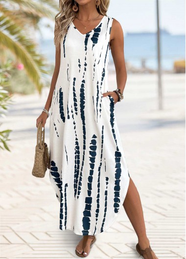 Beige dresses,Tie Dye dresses,Everyday dresses,Casual dresses,ROTITA Tie Dye Print Beige Maxi A Line Sleeveless Dress