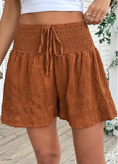 Terracotta bottoms,Plain Color bottoms,Terracotta Wide Leg Elastic Waist High Waisted Shorts
