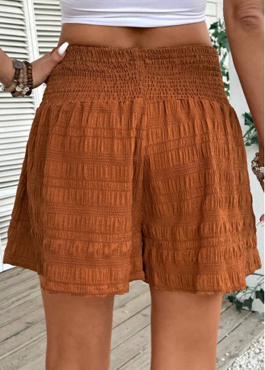 Terracotta bottoms,Plain Color bottoms,Terracotta Wide Leg Elastic Waist High Waisted Shorts