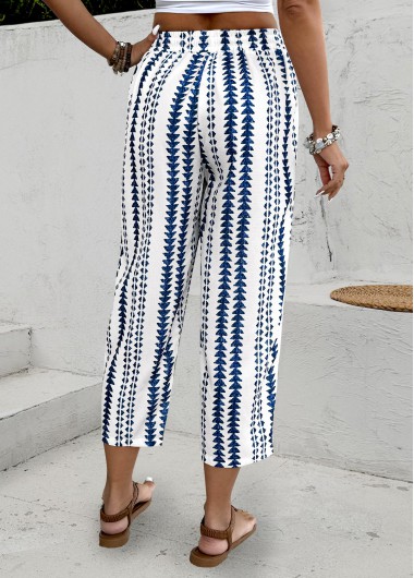 Navy bottoms,Geometric bottoms,Geometric Print Navy Elastic Waist High Waisted Pants