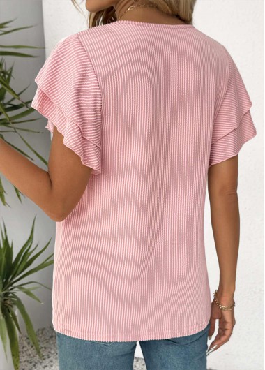 Light Pink tops,Plain Color tops,ROTITA Light Pink Round Neck Short Sleeve T Shirt