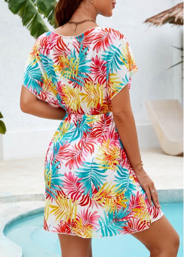 Multi Color swimwear,Plants swimwear,Multi Color Tropical Plants Print Cover Up