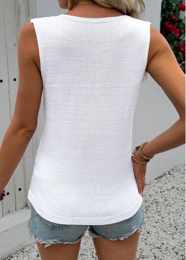 White tops,Plain Color tops,White V Neck Sleeveless Tank Top