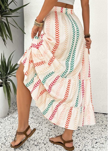 Beige bottoms,Geometric bottoms,Geometric Print Beige Maxi Elastic Waist A Line Skirt