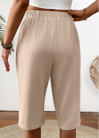 Light Camel bottoms,Plain Color bottoms,Light Camel Straight Leg Elastic Waist High Waisted Pants