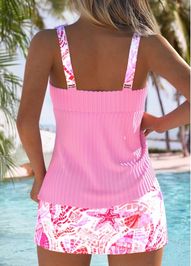 Pink swimwear,Animal Print swimwear,ROTITA Pink Marine Life Print Mid Waisted Tankini Set