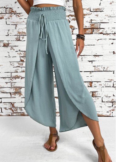 Mint Green bottoms,Plain Color bottoms,Mint Green Wide Leg Elastic Waist High Waisted Pants