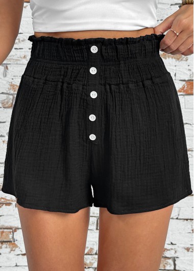 Black bottoms,Plain Color bottoms,Black Wide Leg Elastic Waist High Waisted Shorts