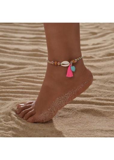 Pink jewelry,Other jewelry,Shell Tassel Braided Turquoise Pink Anklet