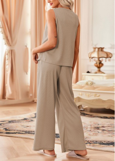 Light Camel loungewear,Plain Color loungewear,Light Camel Round Neck Sleeveless Lounge Top and Pants
