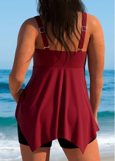 Wine Red swimwear,Plain Color swimwear,Wine Red High Waisted Tankini Set