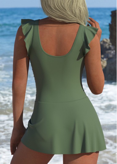 Sage Green swimwear,Plain Color swimwear,Sage Green Ruffle One Piece Swimdress