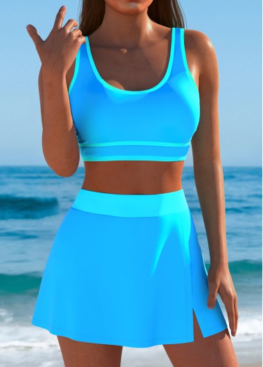 Sky Blue swimwear,Contrast Color swimwear,Sky Blue High Waisted Bikini Set
