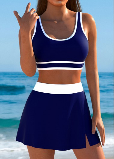 Royal Blue swimwear,Contrast Color swimwear,Thigh Slimmer Royal Blue High Waisted Bikini Set