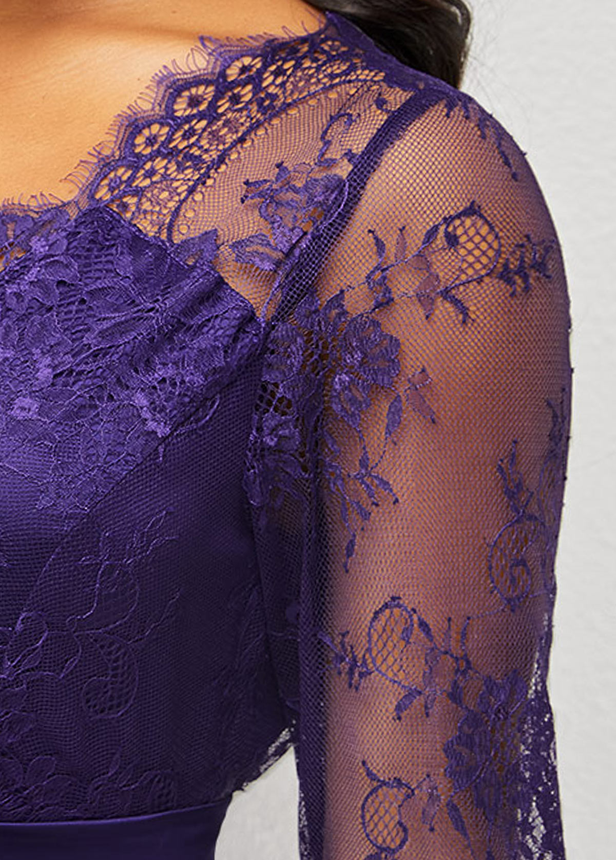 Purple dresses,Plain Color dresses,Party dresses,Elegant dresses,ROTITA Purple 3/4 Sleeve Multiway Lace Patchwork Dress