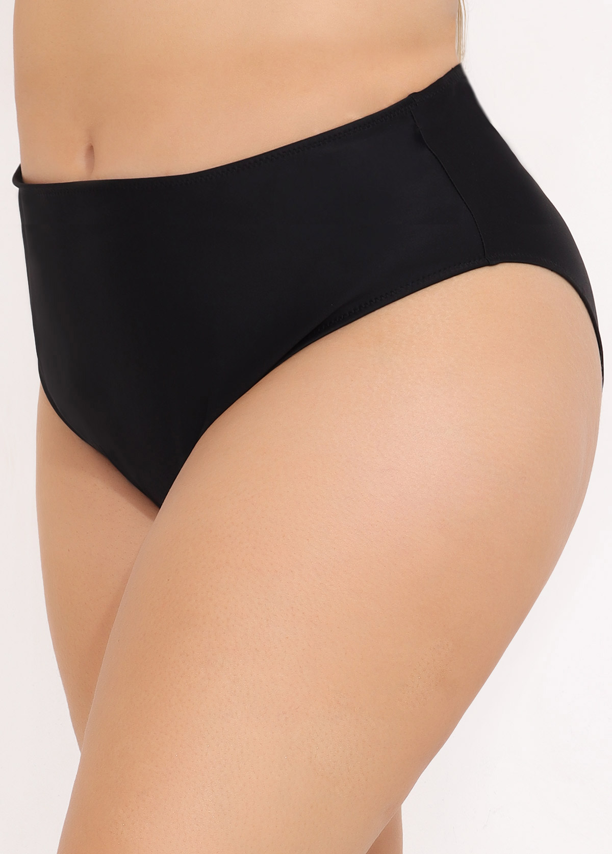 Black plus size,Plain Color plus size,ROTITA Plus Size High Waisted Black Swimwear Panty