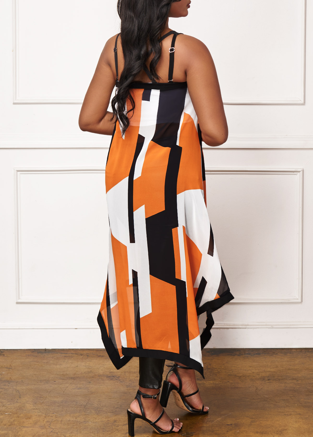 Geometric tops,ROTITA Asymmetric Hem Contrast Stitch Sleeveless T Shirt