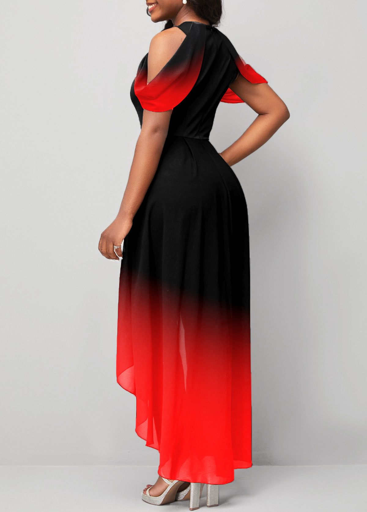 Red jumpsuits&rompers,Black jumpsuits&rompers,Ombre jumpsuits&rompers,Asymmetry Ombre Red Ankle Length Jogger Round Neck Jumpsuit