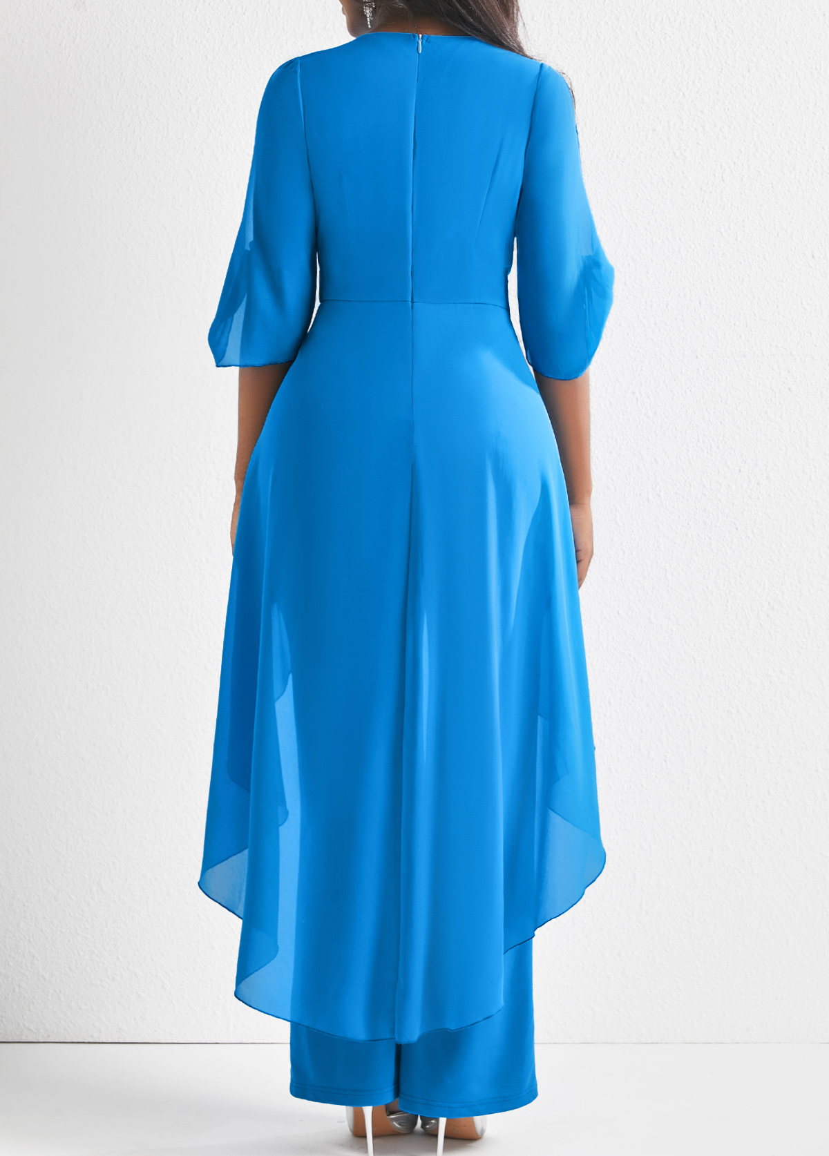 Light Blue jumpsuits&rompers,Plain Color jumpsuits&rompers,ROTITA Lightweight Light Blue Long Straight Leg V Neck Jumpsuit