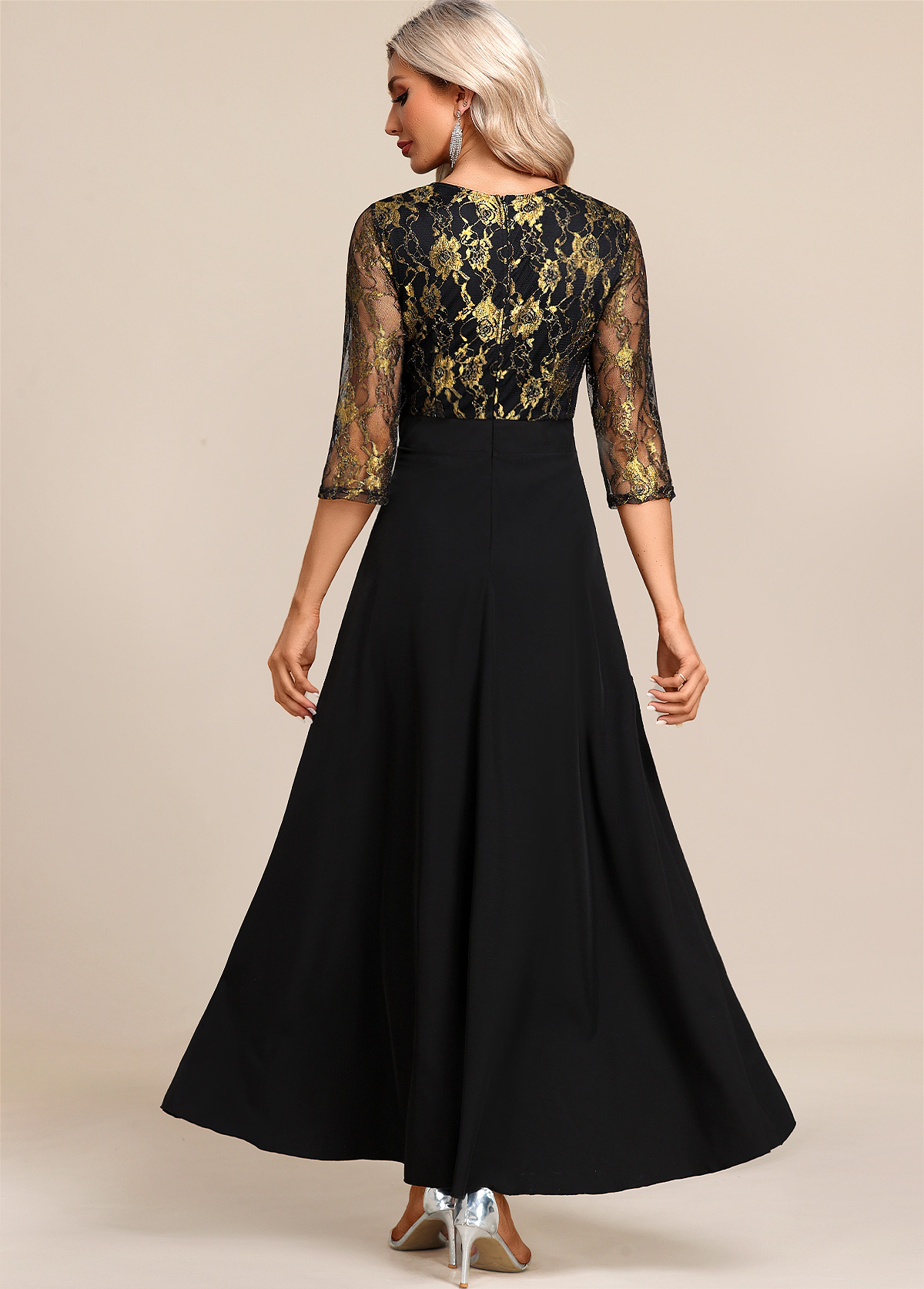 Black dresses,Floral dresses,Party dresses,Elegant dresses,ROTITA Black Floral Lace Patchwork High Low Dress