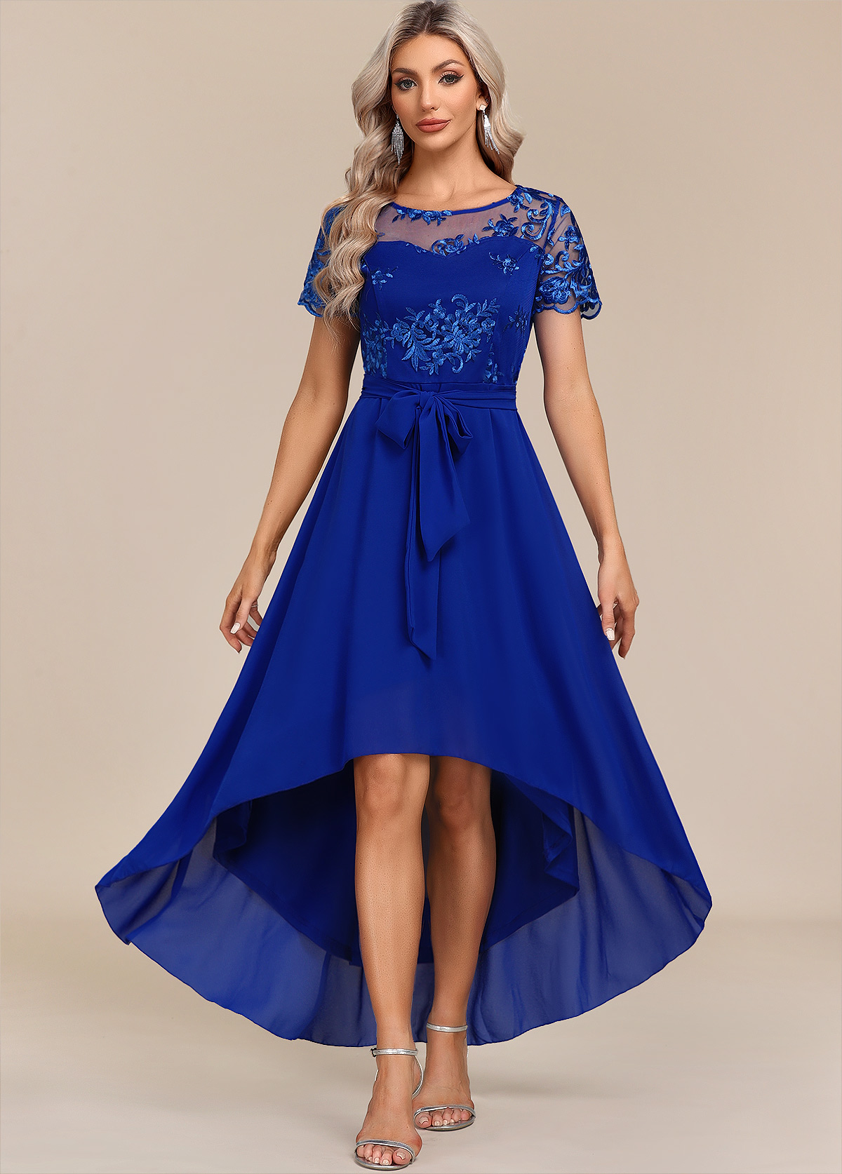 Royal Blue plus size,Plain Color plus size,ROTITA Plus Size Tummy Coverage Royal Blue Belted Dress