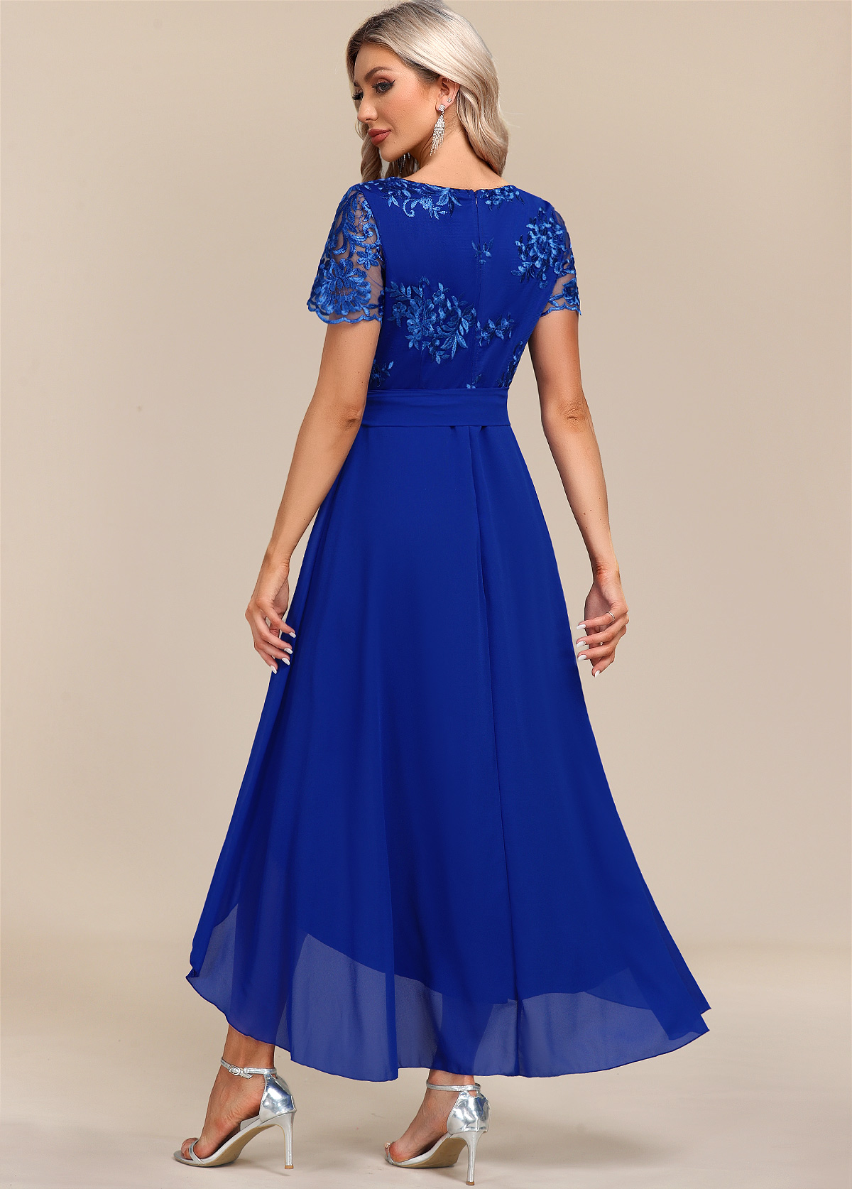 Royal Blue plus size,Plain Color plus size,ROTITA Plus Size Tummy Coverage Royal Blue Belted Dress