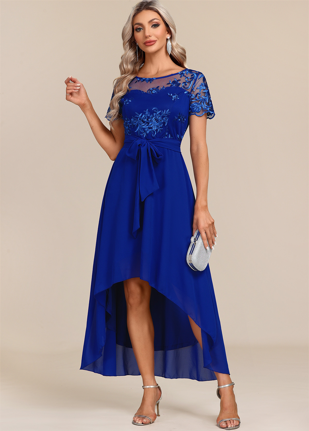 Royal Blue plus size,Plain Color plus size,ROTITA Plus Size Tummy Coverage Royal Blue Belted Dress