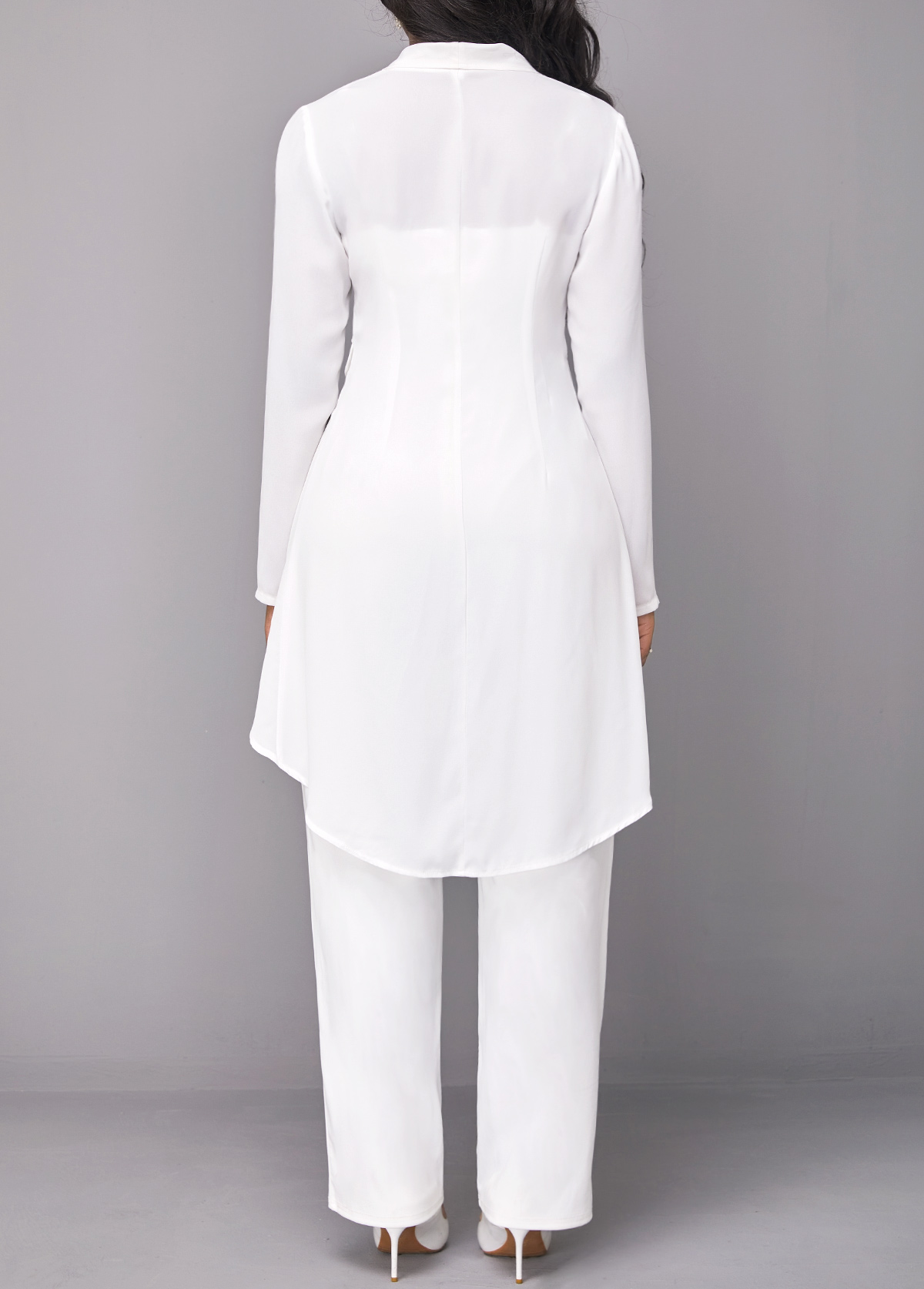 White jumpsuits&rompers,Plain Color jumpsuits&rompers,ROTITA Button White Long Straight Leg Lapel Jumpsuit