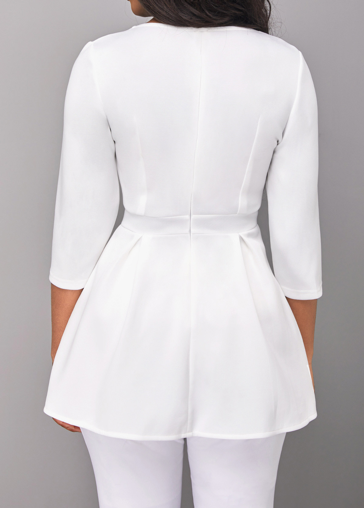 Raw white tops,Plain Color tops,ROTITA Split Raw White Square Neck Blouse