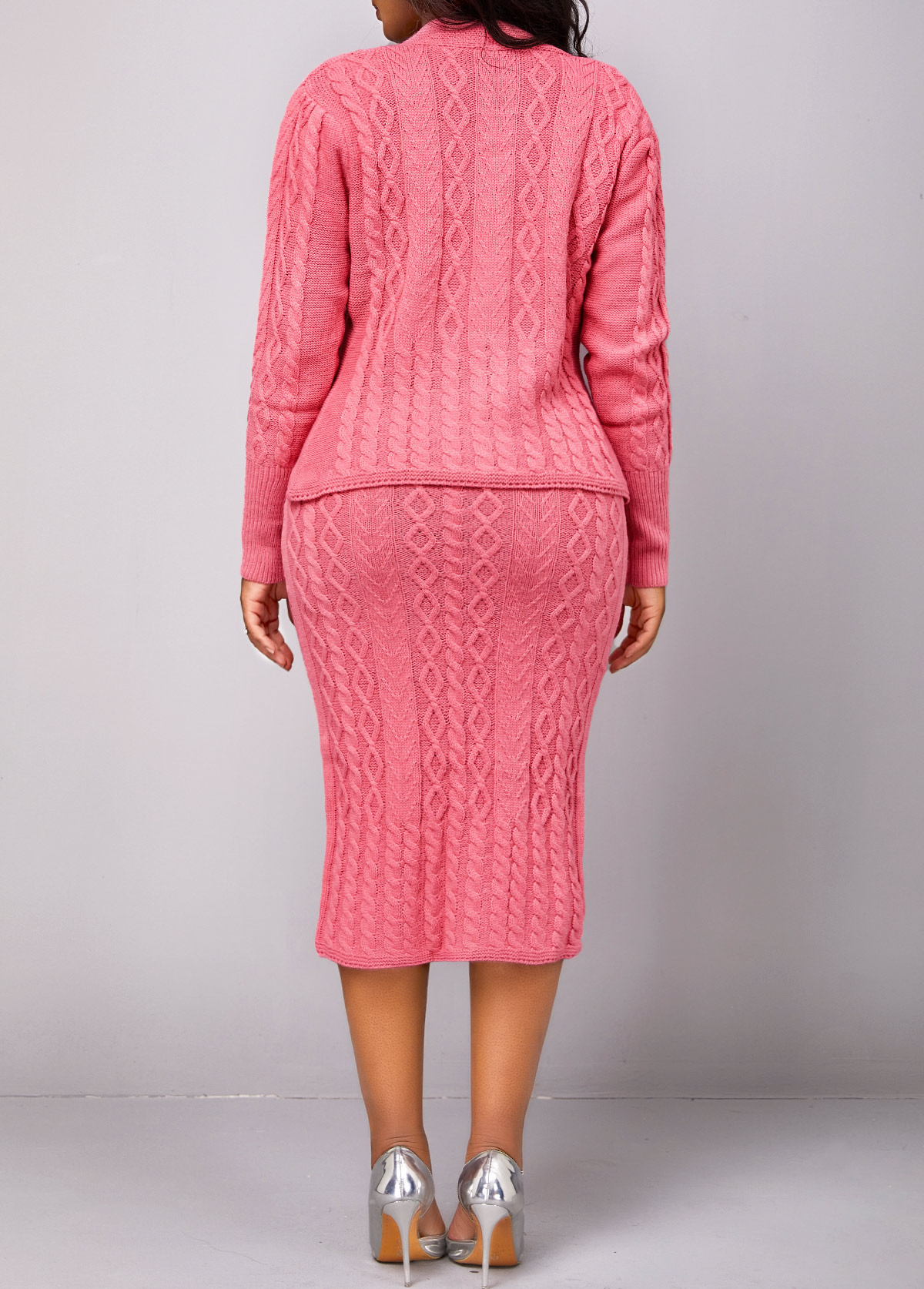 Peach Red dresses,Plain Color dresses,Party dresses,Elegant dresses,Button Long Sleeve Peach Red Top and Skirt