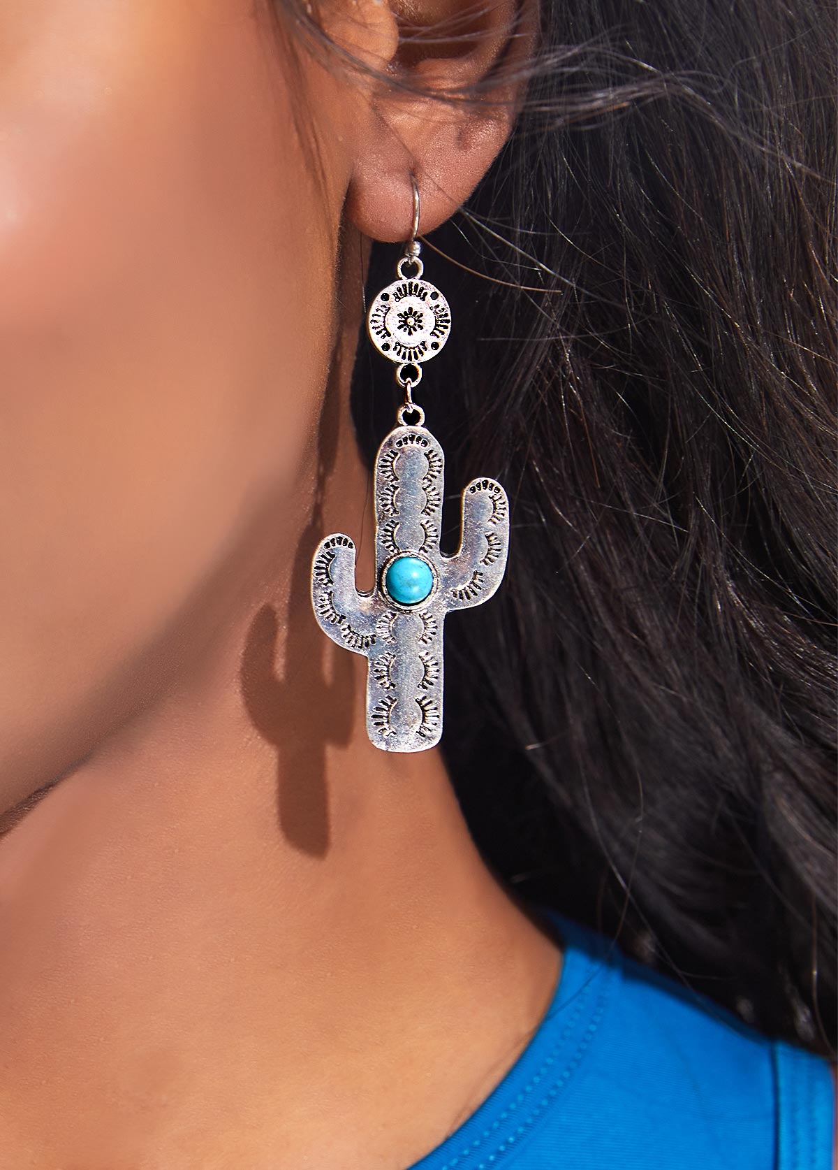 Silver jewelry,Plants jewelry,1 Pair Cactus Design Silver Earrings