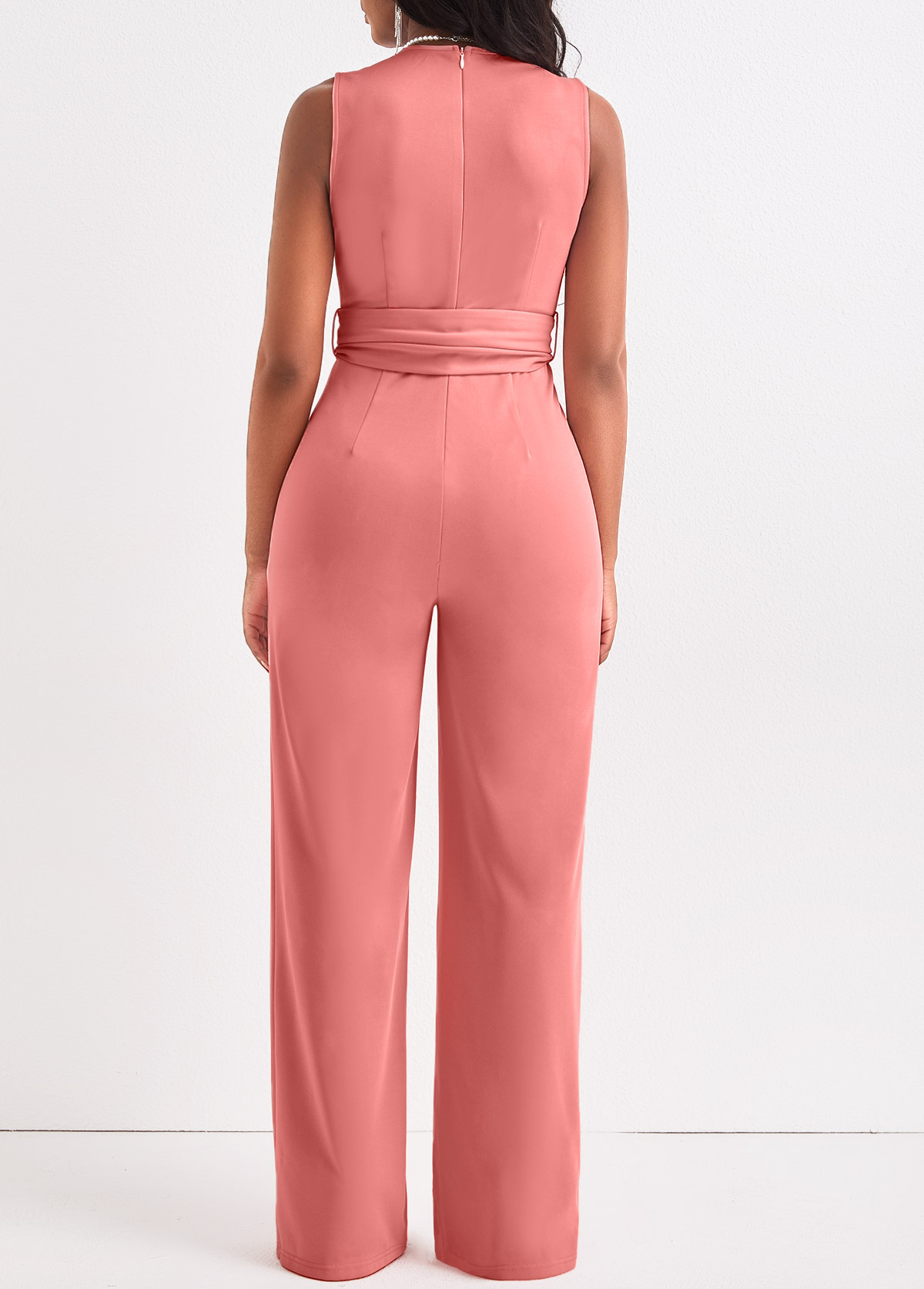 Dusty Pink jumpsuits&rompers,Plain Color jumpsuits&rompers,ROTITA Tie Dusty Pink Belted Long V Neck Jumpsuit