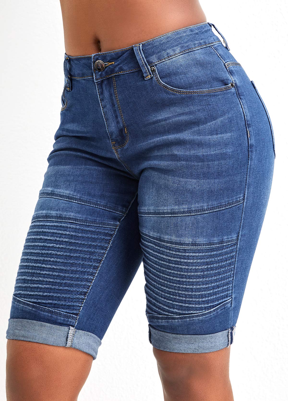Dark Blue bottoms,Plain Color bottoms,Pocket Dark Blue Skinny Zipper Fly Shorts