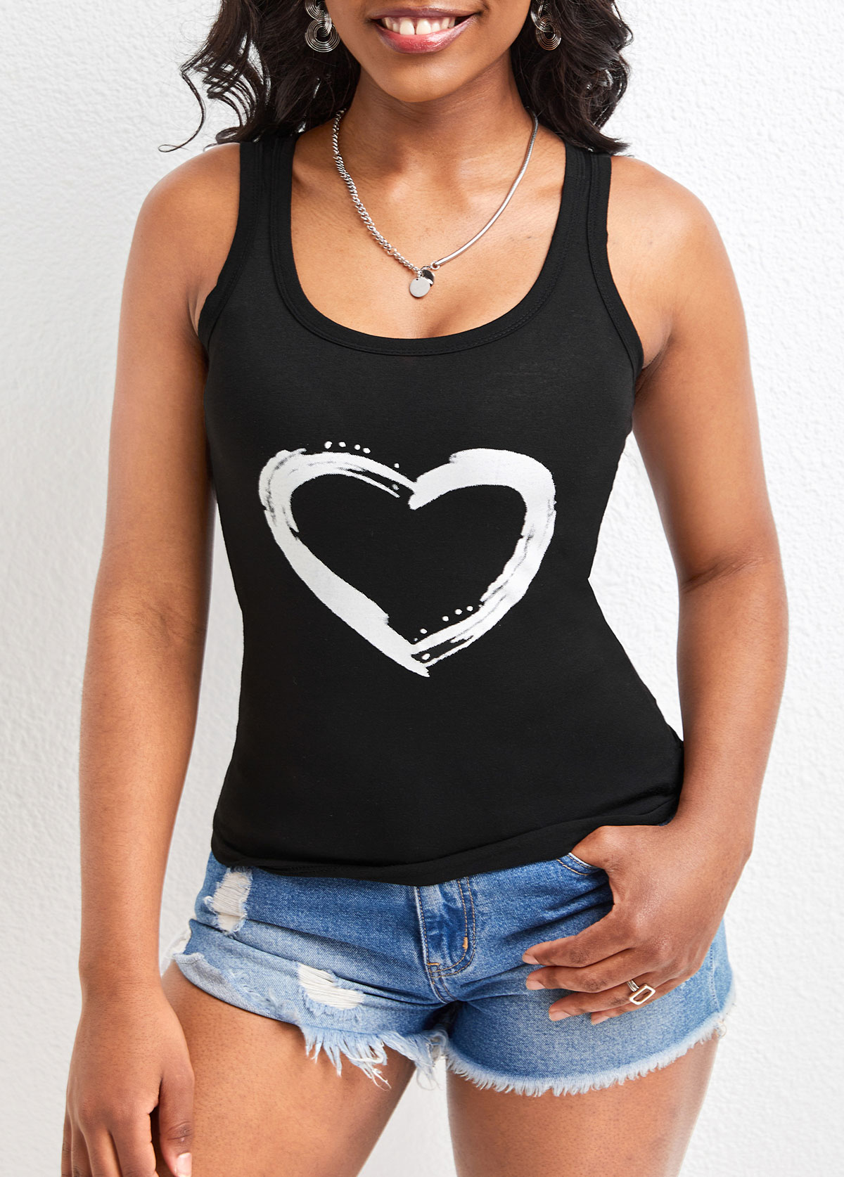 Black tops,Heart tops,Black Scoop Neck Strappy Tank Top
