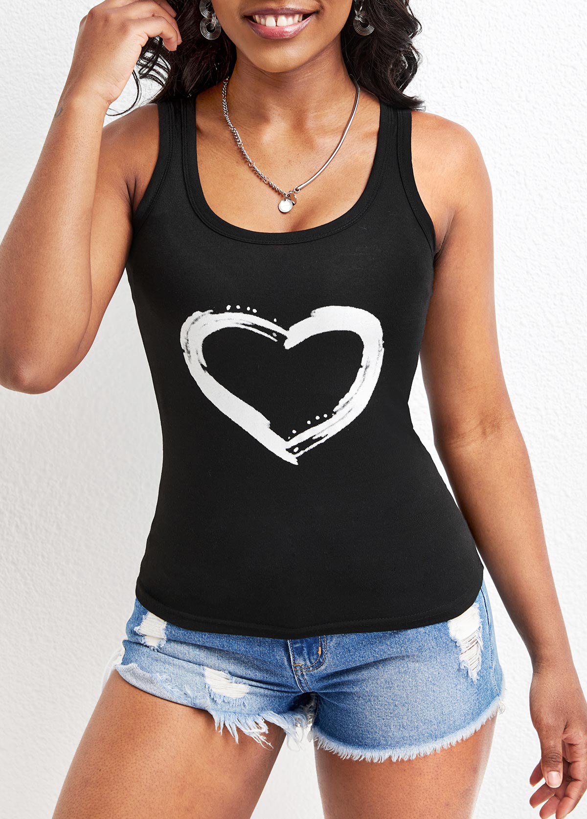 Black tops,Heart tops,Black Scoop Neck Strappy Tank Top