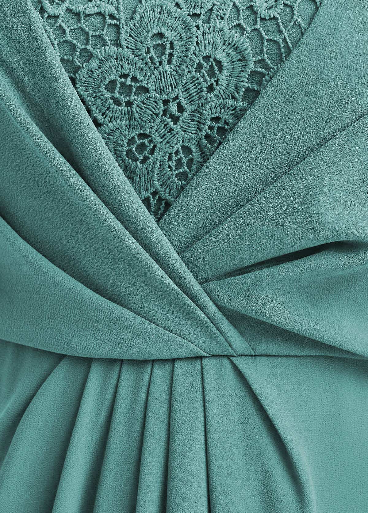 Turquoise dresses,Plain Color dresses,Party dresses,Elegant dresses,ROTITA Lace Turquoise V Neck Short Sleeve Maxi Dress