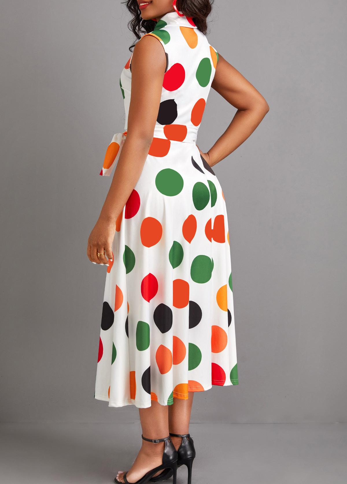 White dresses,Dot dresses,Everyday dresses,Casual dresses,ROTITA Button Polka Dot White Turn Down Collar Dress