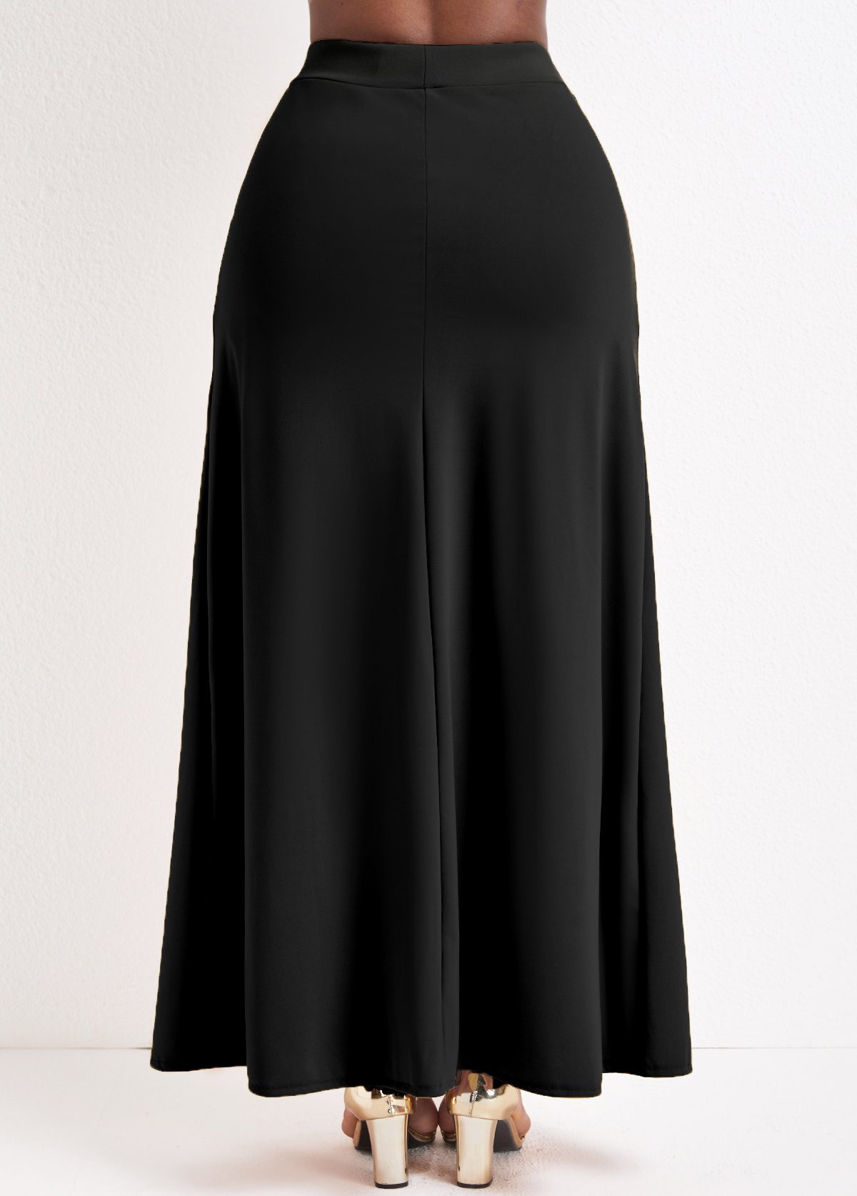 Black bottoms,Plain Color bottoms,Pocket Black Drawastring A Line Maxi Skirt