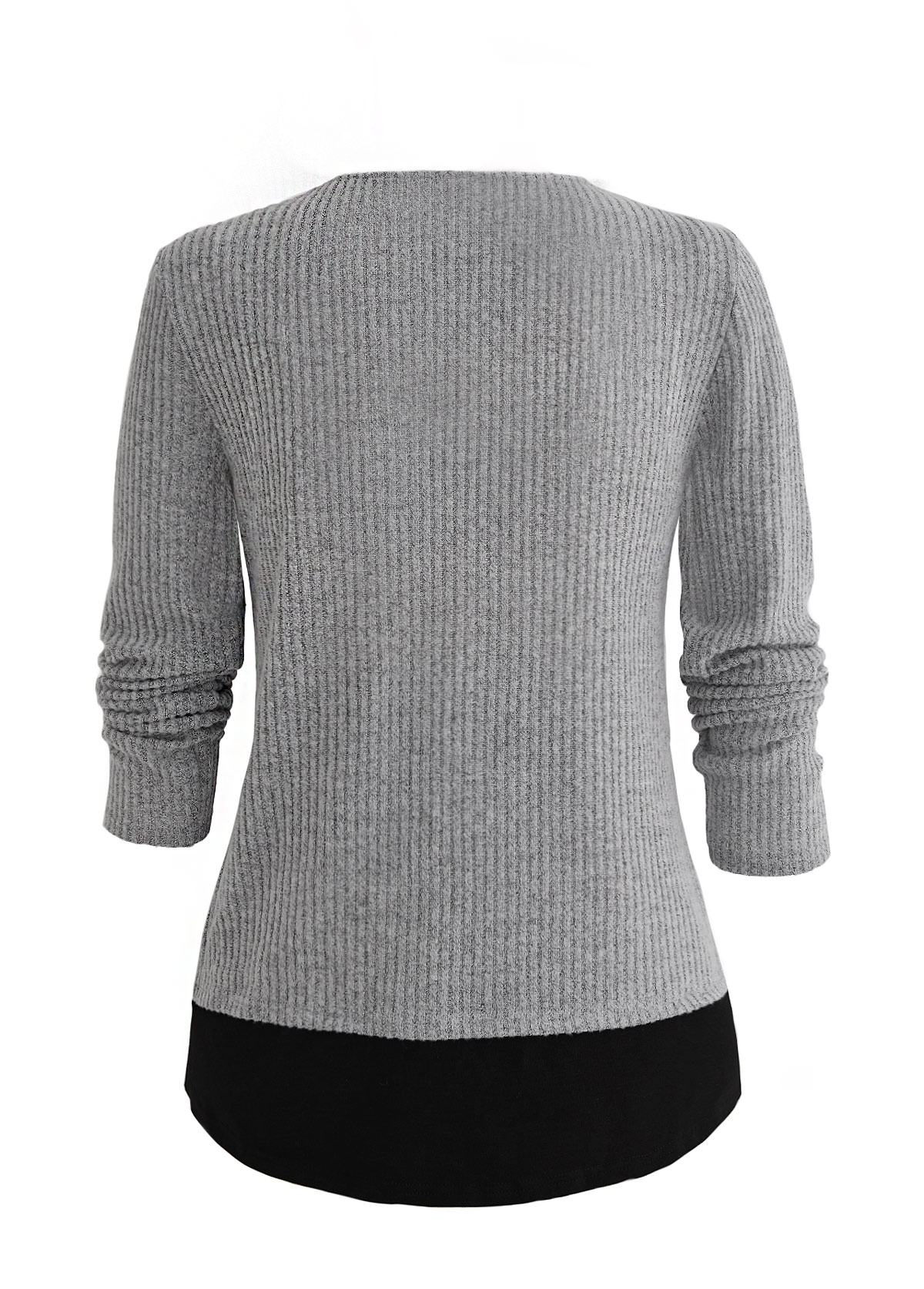 Light Grey Marl tops,Contrast Color tops,ROTITA Light Grey Marl Round Neck Fake Two Piece Twinset