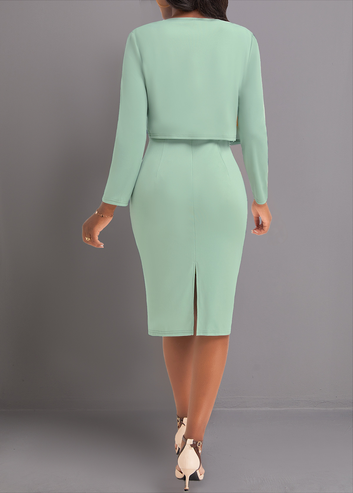 Sage Green dresses,Geometric dresses,Striped dresses,Party dresses,Elegant dresses,ROTITA Two Piece Geometric Print Sage Green Dress and Cardigan