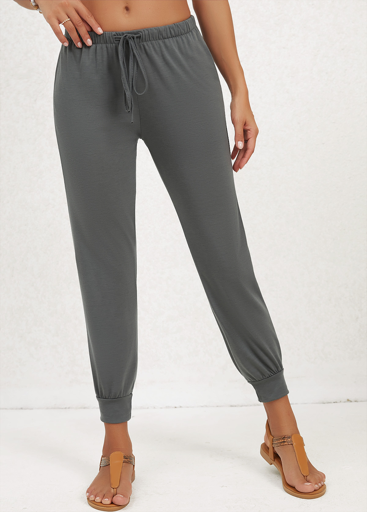 Dark Grey bottoms,Plain Color bottoms,Pocket Dark Grey Jogger Mid Waisted Pants