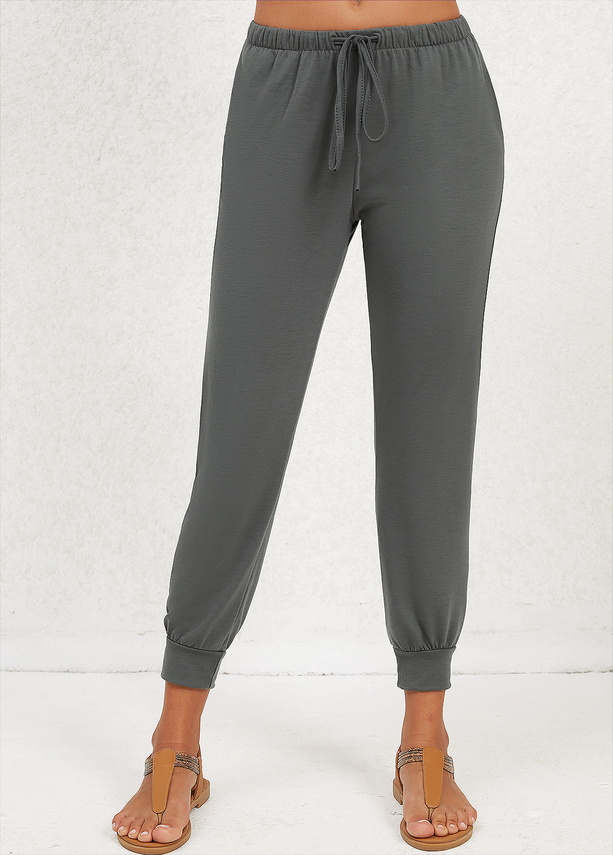 Dark Grey bottoms,Plain Color bottoms,Pocket Dark Grey Jogger Mid Waisted Pants
